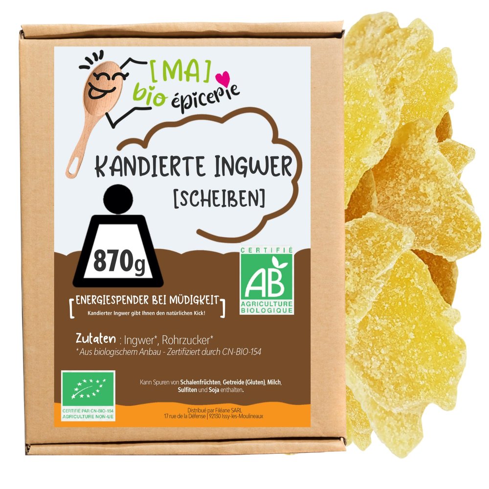 MA bio-picerie - Organic Candied Ginger Slices 870 g - Loose Dried Ginger Without Preservatives - Organic Dried Fruit for Cooking and Enjoyment