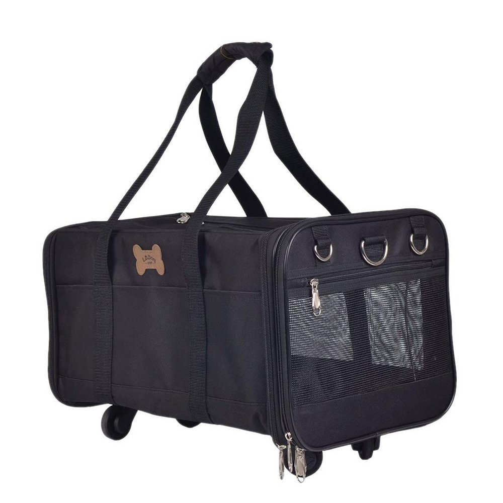Backbayia 50 x 30 x 28 cm Pet Carrier with Wheels, Black
