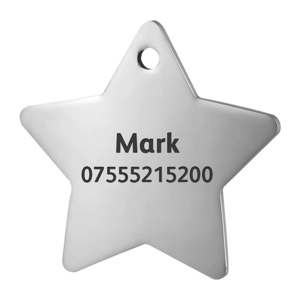 Personalized Pet ID Tag for Dogs with Engraving Service (Star, Silver)