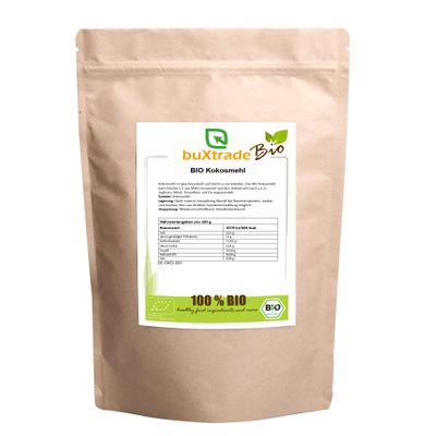 2 x 500 g Organic Coconut Flour, Partially Defatted, Ground, Gluten-Free (1 kg)