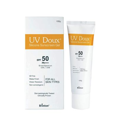 UV Doux Silicone Sunscreen Gel SPF 50 PA+++ – Broad-Spectrum UVA/UVB Protection, Oil-Free Matte Finish, Water-Resistant, Non-Comedogenic, 100 g / 3.5 oz