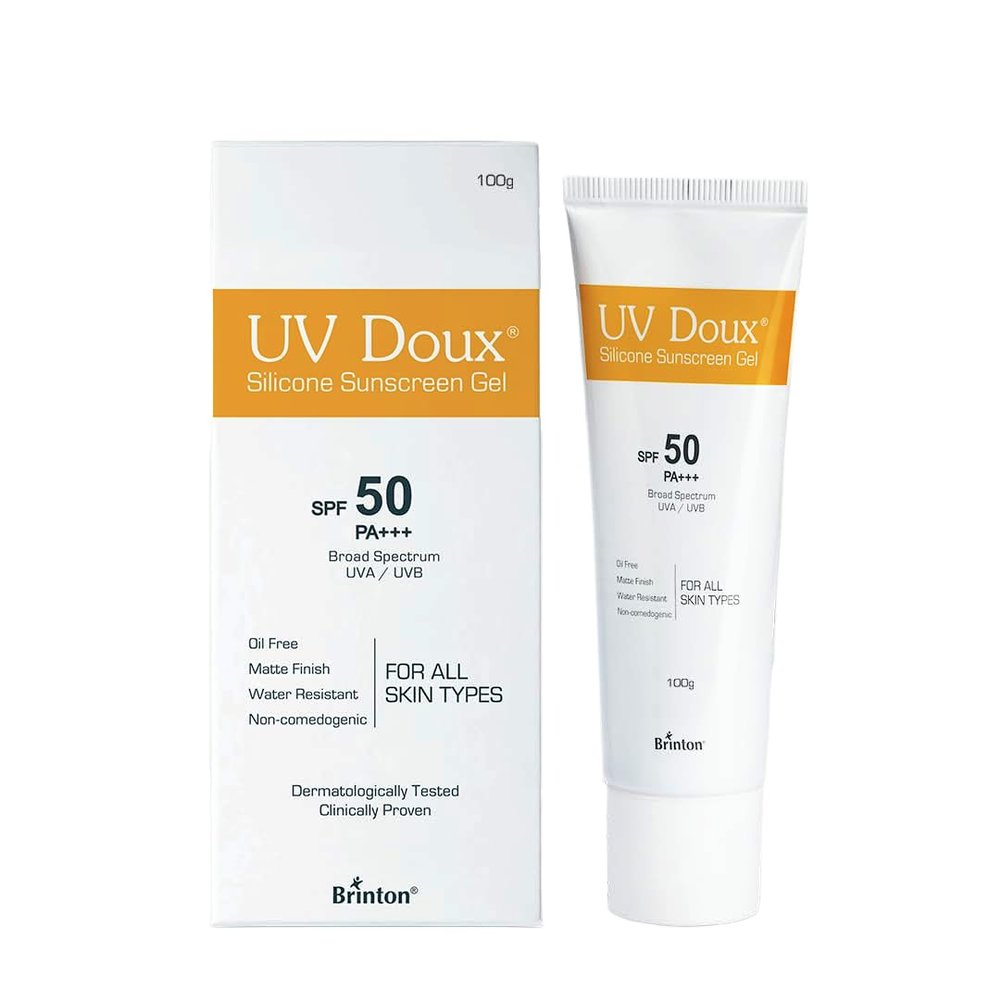 UV Doux Silicone Sunscreen Gel SPF 50 PA+++ – Broad-Spectrum UVA/UVB Protection, Oil-Free Matte Finish, Water-Resistant, Non-Comedogenic, 100 g / 3.5 oz