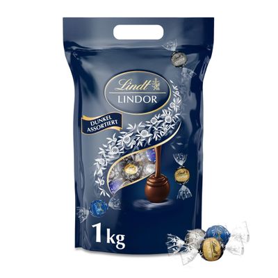 Lindt LINDOR Dark Chocolate Truffle Assortment | 1 kg Resealable Bag | Approx. 80 Dark Chocolate Truffles (50%, 60% & 70% Cocoa) | Bulk Pack | Chocolate Gift
