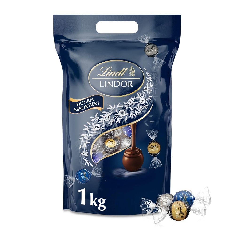 Lindt LINDOR Dark Chocolate Truffle Assortment | 1 kg Resealable Bag | Approx. 80 Dark Chocolate Truffles (50%, 60% & 70% Cocoa) | Bulk Pack | Chocolate Gift