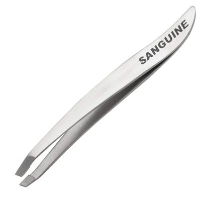 Silver Slanted-Tip Tweezers with Curved Design for Eyebrows