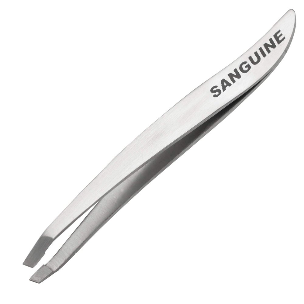 Silver Slanted-Tip Tweezers with Curved Design for Eyebrows