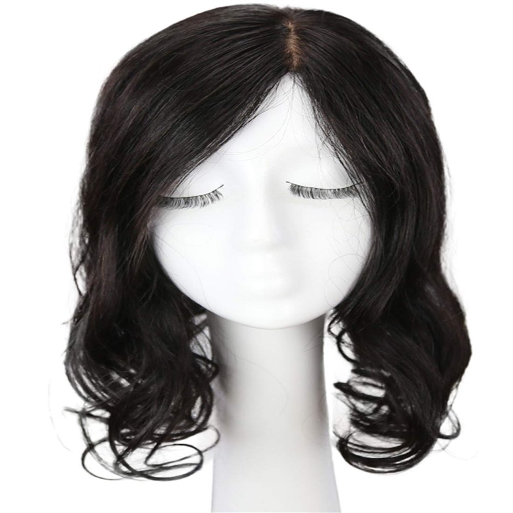 Women's Wavy Hair Topper, 16 x 15.2 cm, Silk Base, Crown Topper for Thinning Hair, 35.6 cm, Dark Brown
