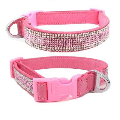 Pet Collar with Sparkling Crystals, Adjustable, Comfortable, Microfiber, Soft, for Medium and Large Dogs, XL, Pink
