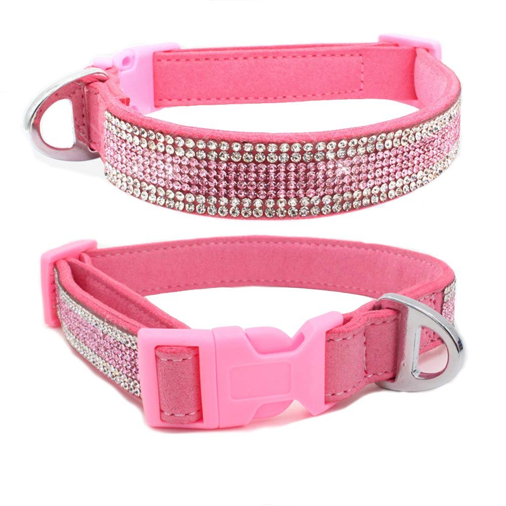 Pet Collar with Sparkling Crystals, Adjustable, Comfortable, Microfiber, Soft, for Medium and Large Dogs, XL, Pink