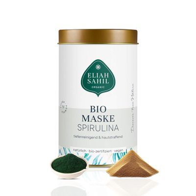ELIAH SAHIL Organic Anti-Aging Spirulina Facial Mask 100 g – 28 Applications | Spirulina & Laminaria | Deep Cleansing with Healing Clay | Vegan & Certified Organic | Plastic-Free Glass Jar