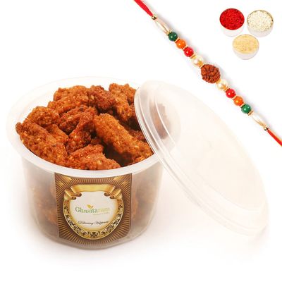 Ghasitaram Gifts Phoolwadi/Fulwadi Namkeen, 200 g, with Rudraksh Rakhi
