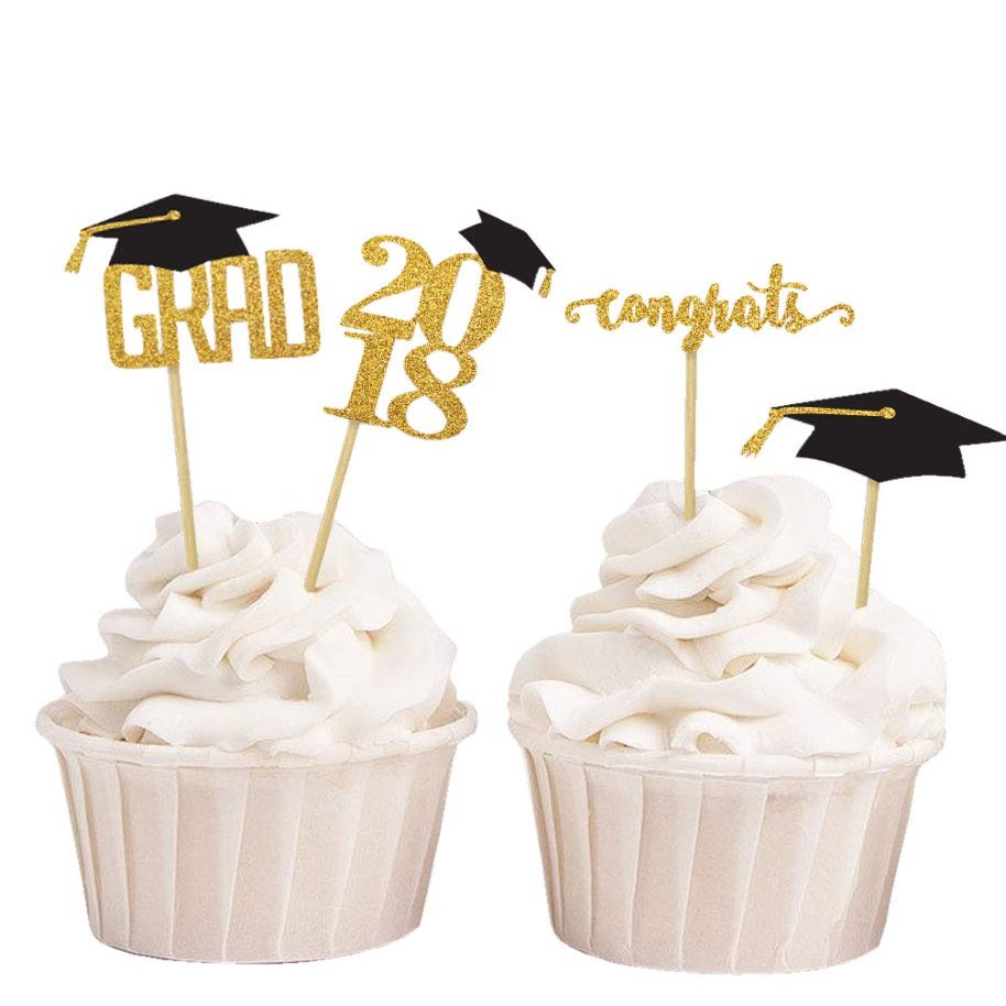 Darling Souvenir Graduation Cap Cake Toppers, Congrats Grad!, 40-Pack