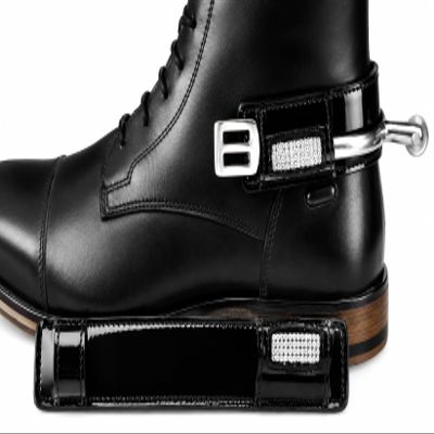 Tysons Breeches Leather Spur Guards, Patent Black, Long Silver Glitter