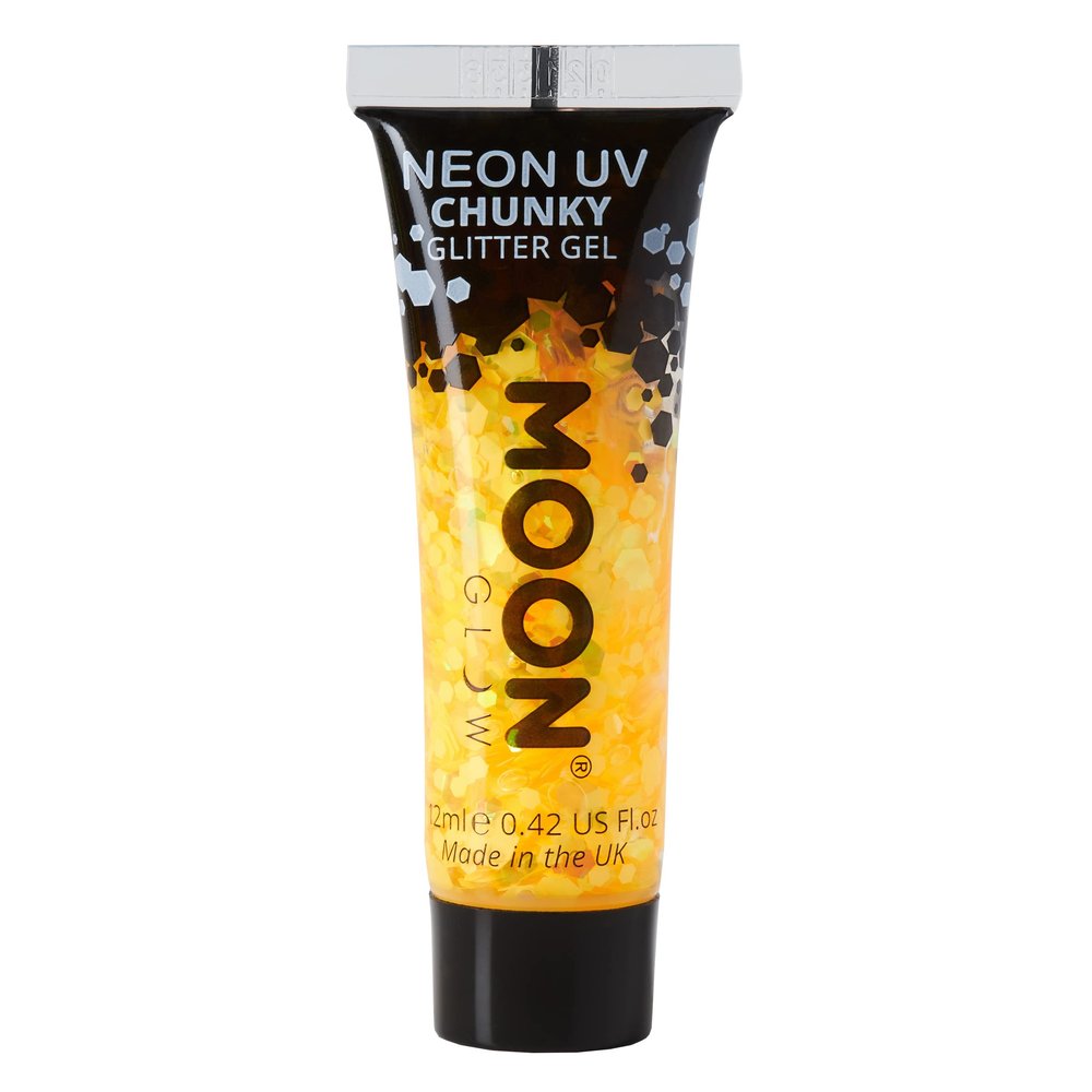 Moon Glow Neon UV Chunky Glitter Gel for Face and Body, 12 ml (Golden Yellow)