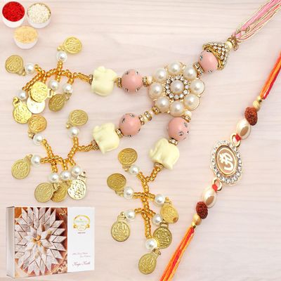Ghasitaram Gifts Dazzling Bond RM080 Bhaiya Bhabhi Rakhi with 400 g Kaju Katli