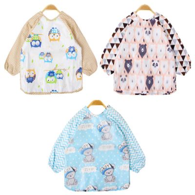 Chilsuessy 3-Pack Waterproof Long-Sleeve Bibs with Catch-All Pocket, Size 100