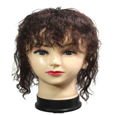 Curly Human Hair Topper with Bangs for Women, Clip-In Hairpiece for Volume and Hair Loss, Natural Black, 17.8 cm