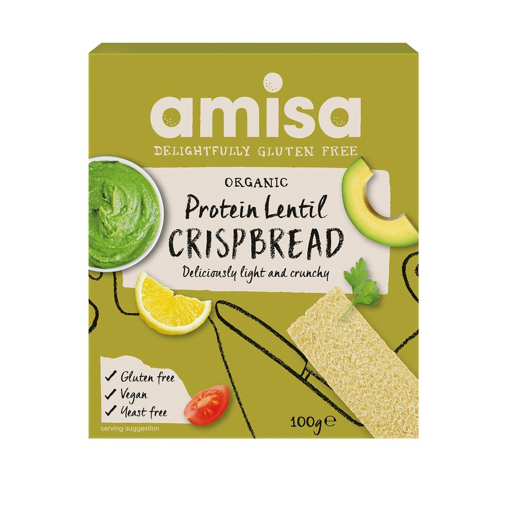 Amisa Organic Lentil Protein Crispbread, 100 g, 6-Pack