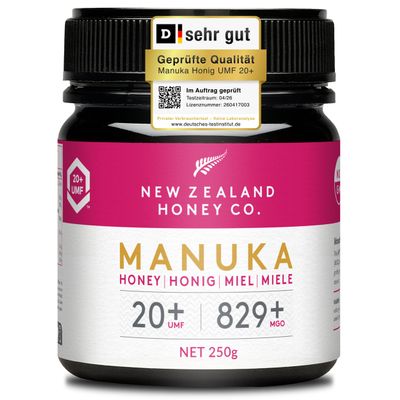 New Zealand Honey Co. Manuka Honey UMF 20+ / MGO 829+, Raw, Monofloral, Lab-Tested, 250 g