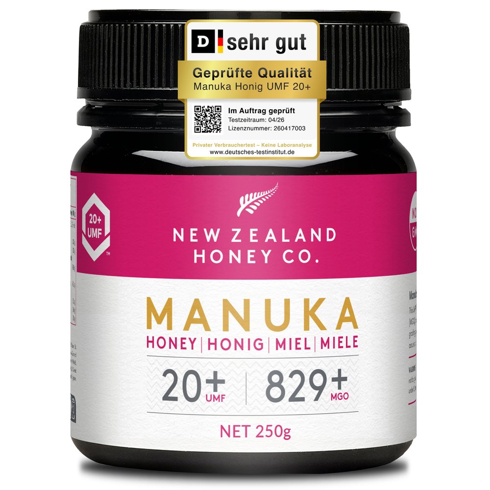 New Zealand Honey Co. Manuka Honey UMF 20+ / MGO 829+, Raw, Monofloral, Lab-Tested, 250 g