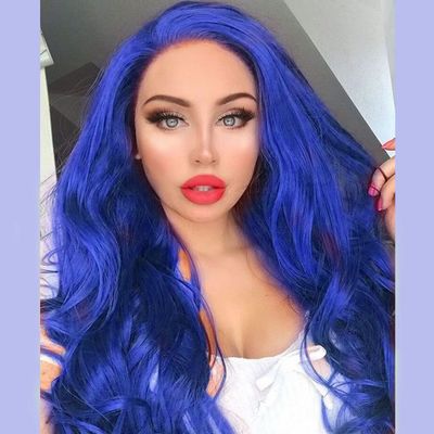 Dark Blue Synthetic Lace Front Wig for Women, 24-Inch Long Curly Waves