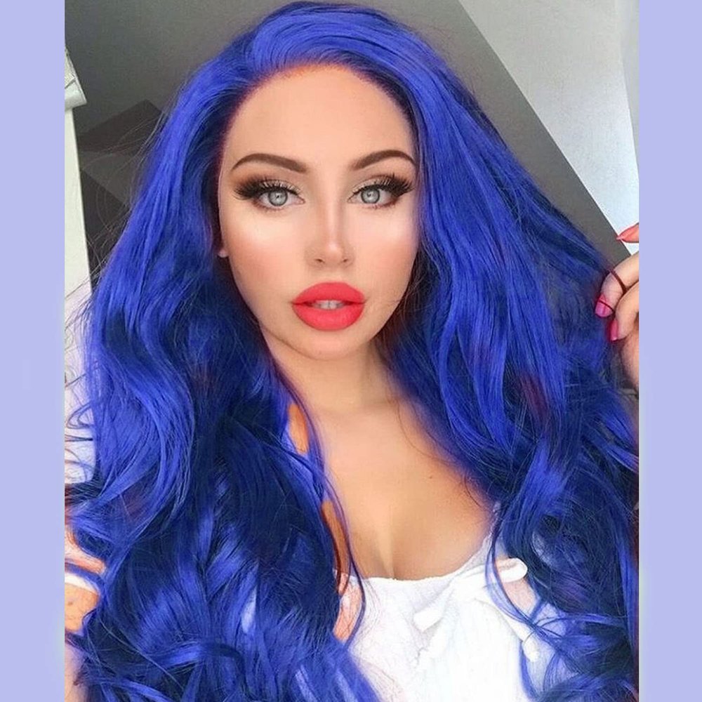 Dark Blue Synthetic Lace Front Wig for Women, 24-Inch Long Curly Waves