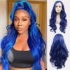 Dark Blue Synthetic Lace Front Wig for Women, 24-Inch Long Curly Waves view 2