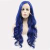 Dark Blue Synthetic Lace Front Wig for Women, 24-Inch Long Curly Waves view 3