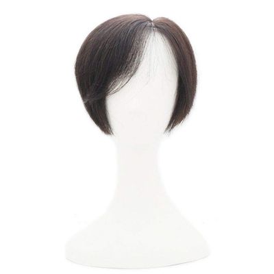 100% Human Hair Clip-In Hairpiece with Side Bangs, Handmade Mono Topper for Thinning Hair, 35.6 cm, #613 Blonde