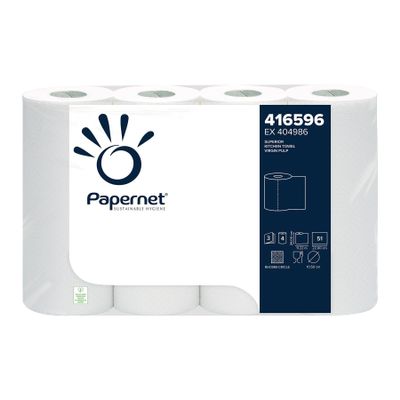 Papernet SUPERIOR Paper Towels, 3-Ply, 51 Sheets, White, 4 Rolls