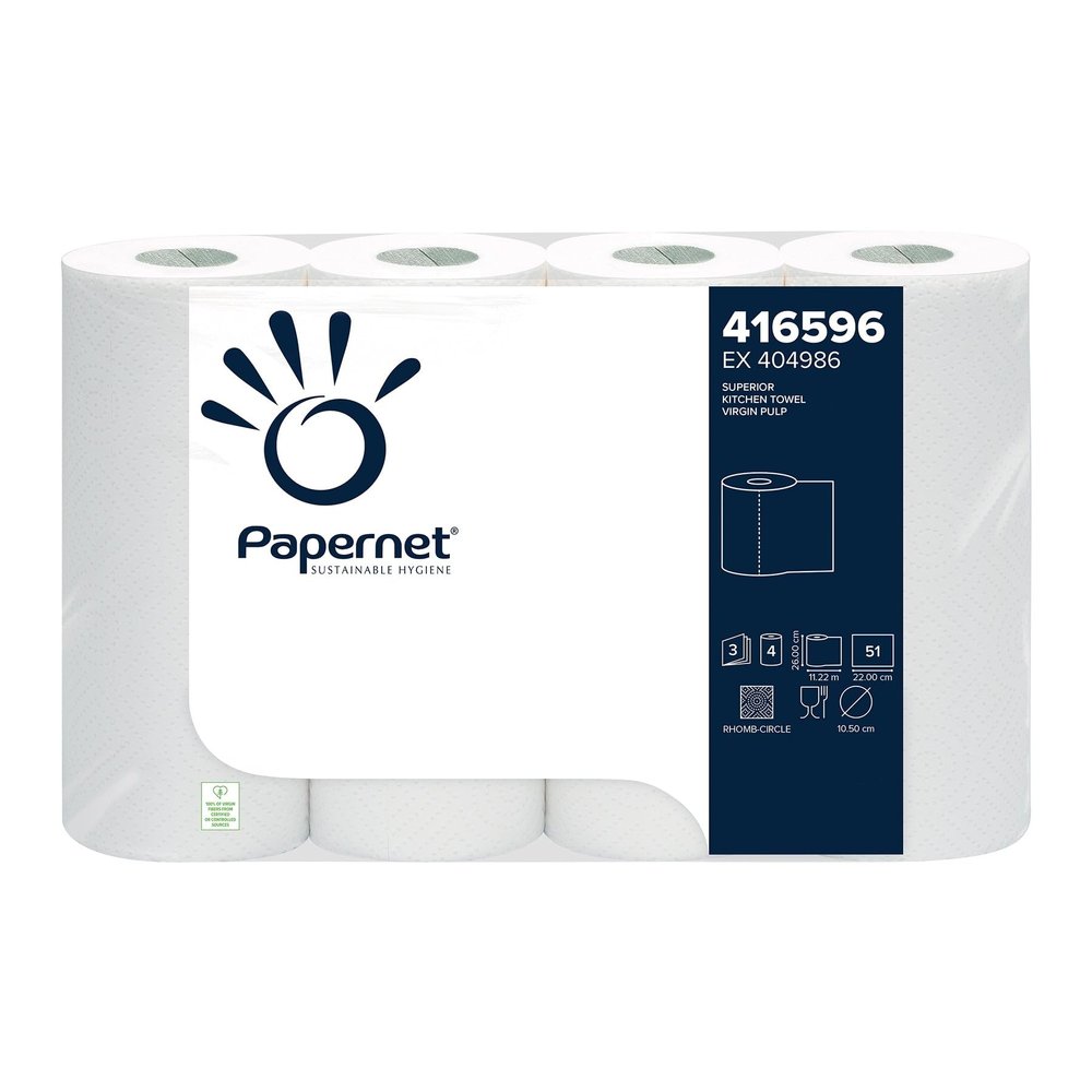 Papernet SUPERIOR Paper Towels, 3-Ply, 51 Sheets, White, 4 Rolls
