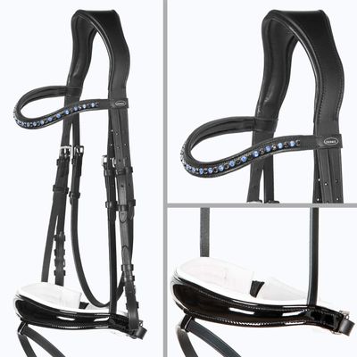 Heinick Competition Anatomical Soft Leather Bridle, Black/White Patent Leather, Warmblood/Full