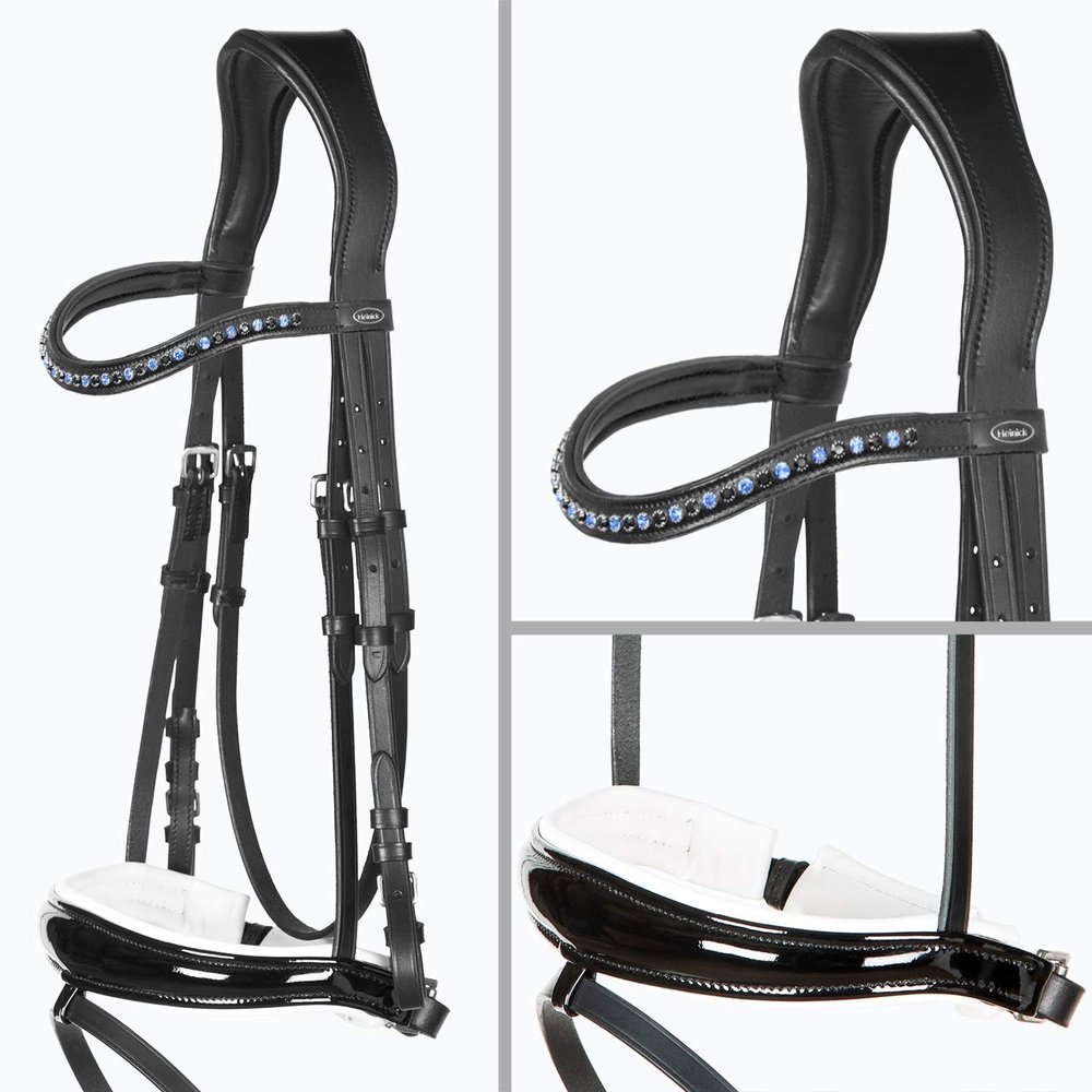 Heinick Competition Anatomical Soft Leather Bridle, Black/White Patent Leather, Warmblood/Full