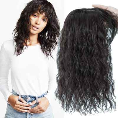 Curly Front Hairpiece, 25 cm, Dark Black