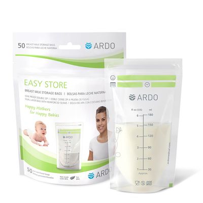Ardo EASY STORE Breast Milk Storage Bags, 25 Count, 180 mL, Pre-Sterilized, Leakproof, BPA-Free, Swiss Quality Promise