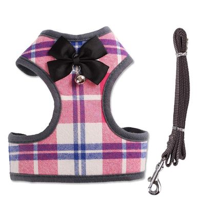 Dog Harness with Leash, Durable, Checkered, Pink