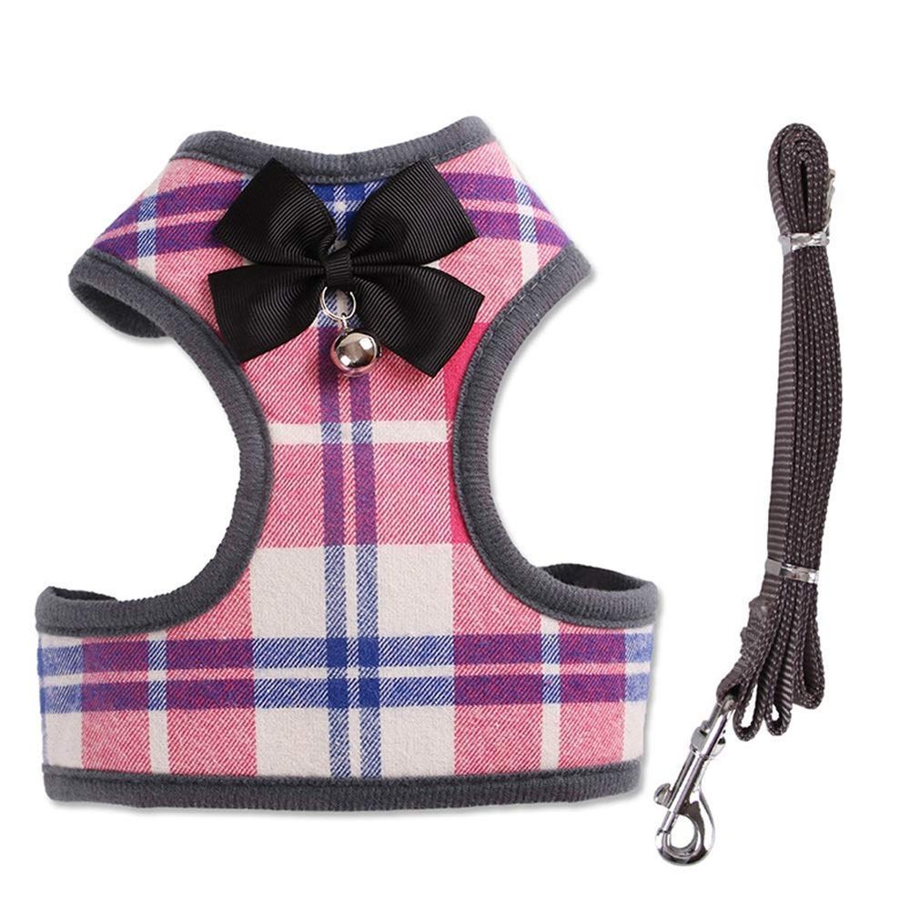 Dog Harness with Leash, Durable, Checkered, Pink