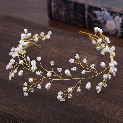 Crystal Headband, Gold European-Style Millet Pearl Bridal Alloy Headpiece
