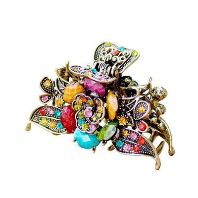 Fodattm Women's Retro Rose Flower Hair Claw Clip, Imitation Turquoise, Colorful