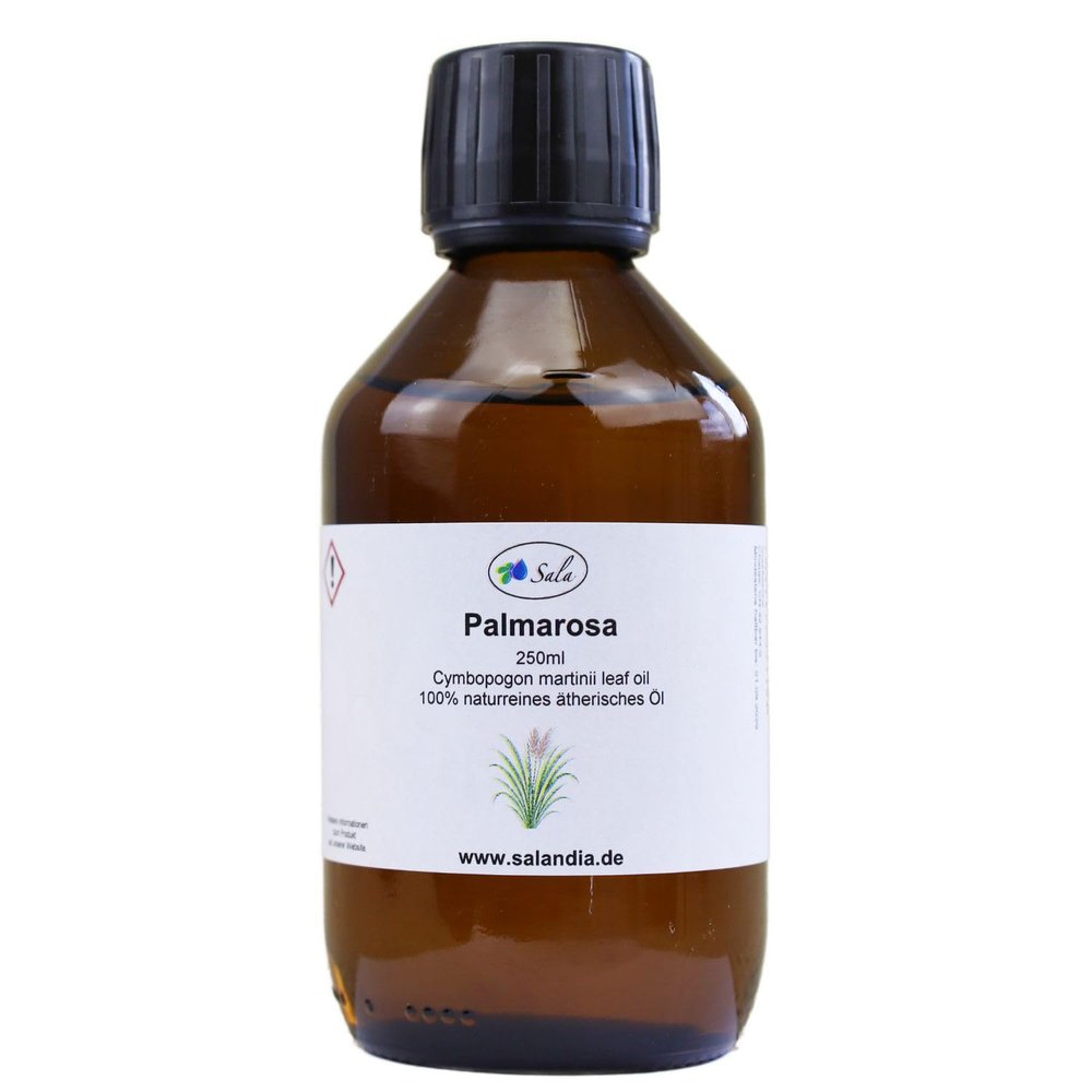 Sala Palmarosa Essential Oil, Pure and Natural, 250 ml Glass Bottle