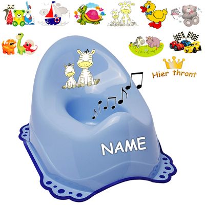 Bieco Melody Music Potty, Blue Mixed Motifs for Boys, Personalized Name, High Backrest and Splash Guard