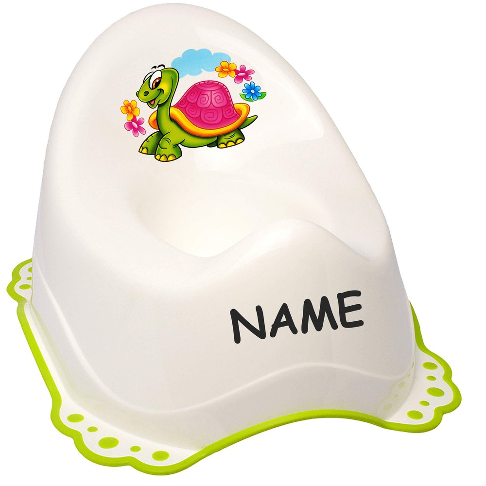 Bieco Anti-Slip Potty with Backrest, Splash Guard, and Custom Name – Turtle & Flowers