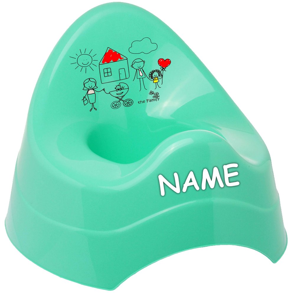 Bieco Children's Potty with High Backrest, Splash Guard and Personalized Name – Little Family, Turquoise Blue Mint