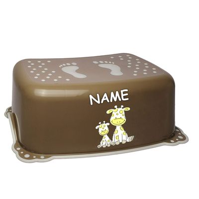 Bieco Giraffe Anti-Slip Step Stool with Personalized Name, Dark Brown