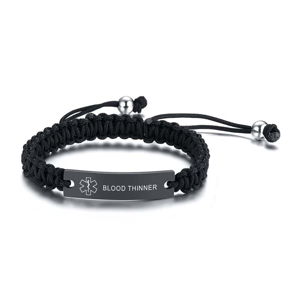 XUANPAI BLOOD THINNER Handmade Braided Rope Adjustable Medical Alert ID Bracelet for Adults & Children