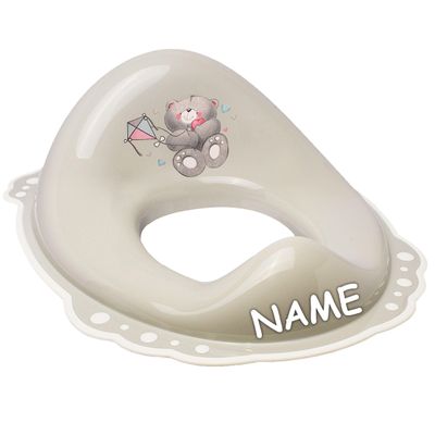Bieco Anti-Slip Toilet Seat Reducer, Light Gray Teddy with Dragon, Personalized Name