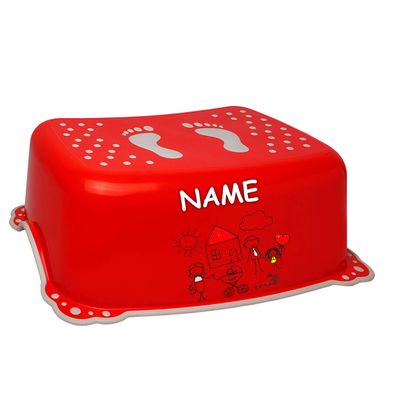 Bieco Anti-Slip Step Stool with Custom Name, Red