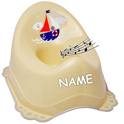 Bieco Melody Musical Anti-Slip Potty with Backrest – Beige/Cream Boat, Personalized Name