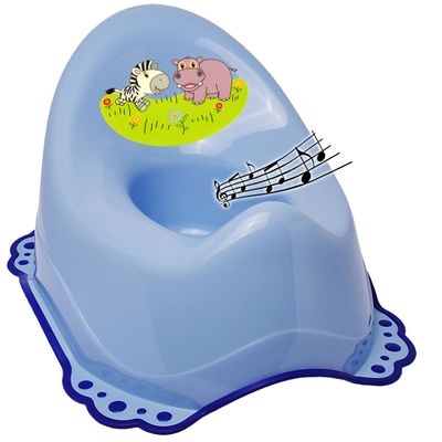 Bieco Melody Musical Potty with Backrest, Splash Guard, Blue Zebra & Hippo