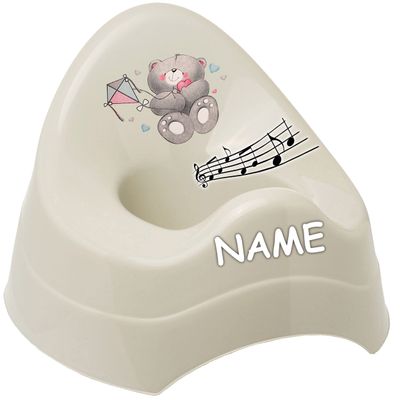Bieco Melody Potty with Sound, High Backrest & Splash Guard, Light Gray Teddy Bear